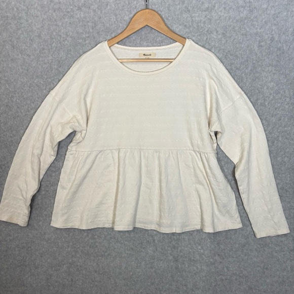Madewell Long Sleeve Babydoll Relaxed Fit Top-Cream White Jacquard-Women Medium - Picture 5 of 9
